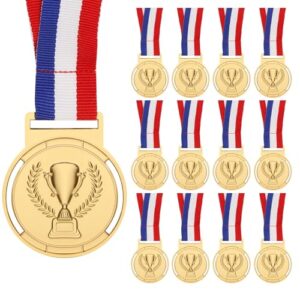 WD&CD 12 peças vencedor medalhas de metal dourado, com fitas, para festas decorações e concurso prémios desportivos dia do desporto escolar (CDs)