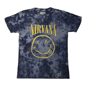 Camiseta Nirvana Azul Stroke Smile Band Logo Oficial Unissex Dye Wash Azul, Azul, GG (CDs)