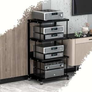 Suporte de áudio HiFi Rack AV Gabinete, rack de armazenamento de mídia portátil Prateleira de canto 3 4 níveis Amplificador Rack Prateleira Suporte para toca-discos (branco, 3 níveis - 70 cm) (Equipamentos)