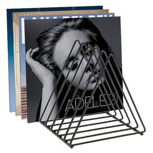 Skywin Organizador de discos, armazenamento em rack de vinil, organizador de arquivos triangular para mesa, classificação de disco de vinil comporta até 60 álbuns, suporte de revista que economiza (Equipamentos)