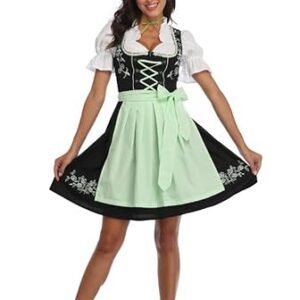 STIOEDYUAN Fantasia Oktoberfest Dirndl vestidos femininos tradicionais bávaros avental xadrez de empregada doméstica cerveja, carnaval, dia das bruxas, Verde, P (Cervejas)