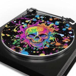 ZUXONGSY Tapete para toca-discos de silicone preto tapete giratório arte aquarela crânio toca-discos para discos de vinil tapete antiderrapante decoração de casa tapete deslizante toca-discos de (Equipamentos)
