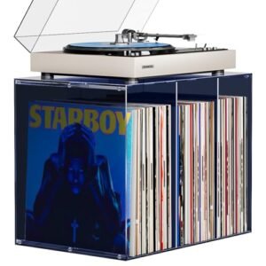 Bikoney Armazenamento de discos de vinil, suporte empilhável de disco de vinil Arcylic, suporte de toca-discos de mesa, suporte de vinil e caixa de armazenamento de álbum, azul meia-noite (Equipamentos)