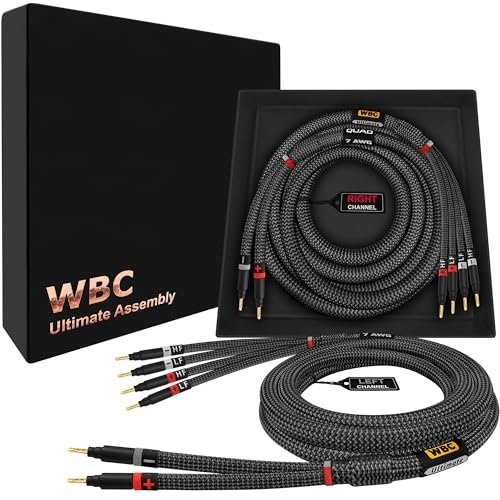 WORLDS BEST CABLES Cabo de alto-falante bi-fio audiófilo HiFi de alta qualidade com plugue Eminence Gold Banana e revestimento de tweed de carbono Ultimate - 7 AWG - OFC ultra puro (Equipamentos)