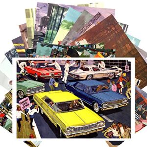 PIXILUV Vintage PostCards 24 pcs Classic Cars America Sixties Vintage Ads Illustration Adverts (CDs)