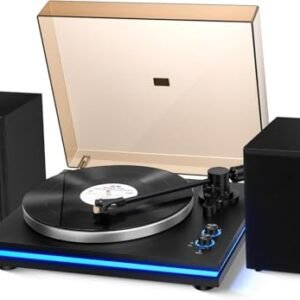 VEDO Toca-discos VEDO, equipado com alto-falantes estéreo de 40W, cápsula magnética AT-3600L, prato de alumínio, Blu-ray, toca-discos Bluetooth moderno de alta fidelidade, acionamento, 33/45 RPM (CDs)