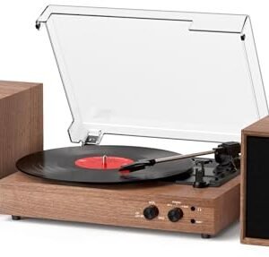 Toca-discos de vinil com alto-falantes externos, toca-discos vintage de 3 velocidades com alto-falantes duplos, reprodução de música Bluetooth, codificação de MP3 PC, entrada auxiliar para fone de (Equipamentos)