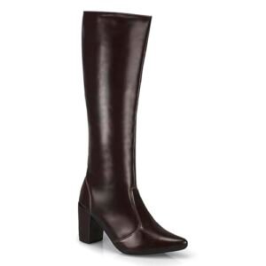 Bota Feminina Cano Alto Salto Bloco Conforto Elegante Montaria 206 (Café, Padrão, BR, Adulto, Numérico, 34) (Café)