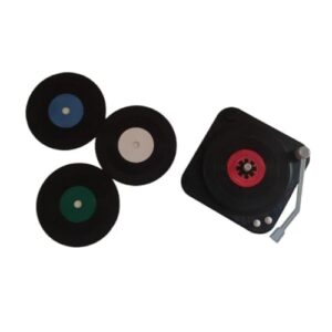 Porta Copos em Formato de Disco de Vinil Bandas com Mini Toca Discos Retro,não toca discos de verdade(4,Com Toca Discos) (Discos de Vinil)