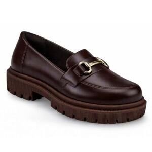 Mocassim Tratorado Feminino Bico Redondo com Enfeite Corrente ABS 026-005 (Café, BR, Adulto, Numérico, 38) (Café)