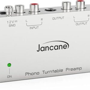 Jancane Pré-Amplificador de Fono Toca-Discos, Mini Pré-Amplificador de Áudio Estéreo Eletrônico para Toca-Discos com Entrada Rca, Saída Rca/Trs, Operação de Baixo Ruído com Adaptador de 12 Volts Cc (Equipamentos)