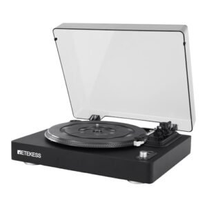Retekess Toca-discos de vinil TR643, toca-discos sem fio, 33/45/78 RPM 3 velocidades, parada automática, saída RCA, conector de fone de ouvido de 3,5 mm para casa (Equipamentos)