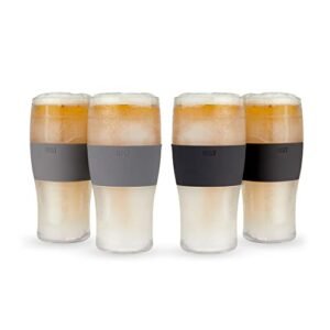 Host Copos de cerveja congelados, refrigerador de gel para congelador de 473 ml, vidro congelado de plástico de parede dupla, conjunto de 4, preto e cinza (Cervejas)