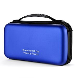 alavisxf xx Capa para CD, 96 capacidades, capa protetora de EVA para DVD e Blu-ray, portátil, com zíper, compartimento de CD, organizador de disco, bolsa para carro, casa, viagem (96 capacidades, azul96) (CDs)