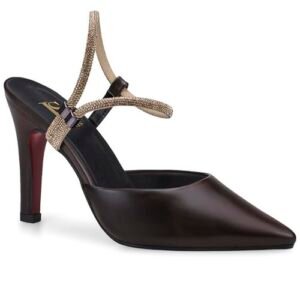 Sapato Feminino Scarpin Salto Alto Traseiro Aberto com Brilho Confortavel 4001 (Café, BR, Adulto, Numérico, 37) (Café)
