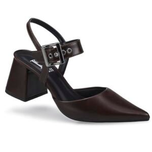 Scarpin Feminino Bico Fino Salto Bloco Confortável com Fivela Sapato Social 18400 (Café, BR, Adulto, Numérico, 37) (Café)