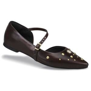 Sapato Feminino Sapatilha Slingback Rasteira Bico Fino Fivelas Mule Social Casual 6773 (Café, BR, Adulto, Numérico, 36) (Café)