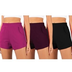 Short Moletinho Feminino Sem Fio Kit 3 Tamanho Único Cós com Elástico Dois Bolsos Estilo Casual (Vinho, Rosa Choque e Preto, PP) (Vinhos)