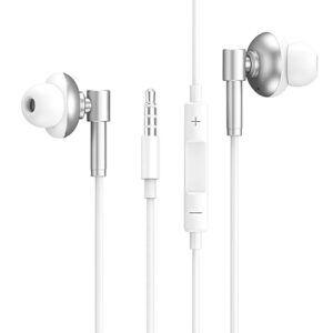 Clvrpy Fones de ouvido com fio de 3,5 mm, fones de ouvido leves com controle de volume do microfone, pontas auriculares P/M/G (branco) (CDs)