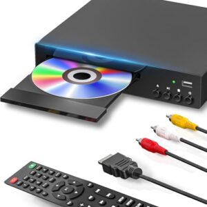 Leitor de DVD HDMI para Smart TV com entrada USB, leitor de DVD gratuito de região 1080p, leitores de CD DVD compactos HD compatíveis com PAL/NTSC, cabo HDMI e AV e controle remoto (CDs)