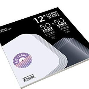 Big Fudge Álbum de disco de vinil – 30,48 cm 50 plástico interno e 50 capas externas de papel – capas antiestáticas cristalinas para discos – Capa de proteção LP sem ácido (CDs)