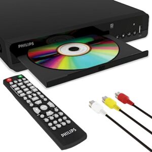 Philips Leitores de DVD para TV reproduz todas as regiões, leitor de DVD para Smart TV com controle remoto compacto e cabo RCA incluído pequeno DVD RV CD player para casa (CDs)