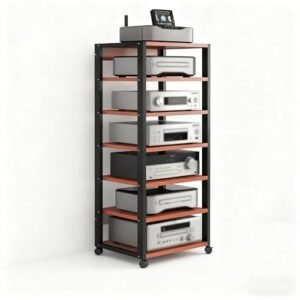 Armário AV vermelho elegante e suporte de vídeo para sala de estar, quarto - Unidade HiFi para jogos, alto-falantes, toca-discos e soluções de armazenamento de toca-discos (Equipamentos)