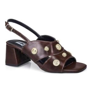 Sandália Feminina Salto Bloco Aplique ABS Ilhós Spike 15553 (Café, BR, Adulto, Numérico, 40) (Café)