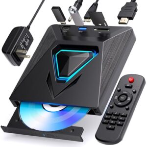 Leitor de DVD 6 em 1 para TV - Mini unidade externa de CD/DVD com saída HDMI AV, leitor USB/TF. Leitor de DVD universal para TV/monitores/PCs/laptops, suporte PAL/NTSC. Player para sistema estéreo de (CDs)