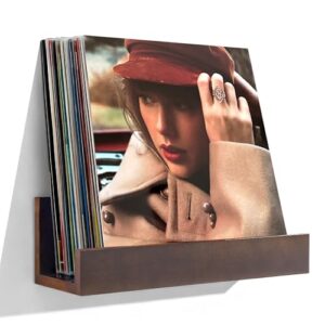Thoueyren Suporte de parede para prateleira de disco de vinil, suporte de disco grande – armazenamento e exibição para vários álbuns, disco de vinil de madeira para sala de música, sala de estar (Equipamentos)