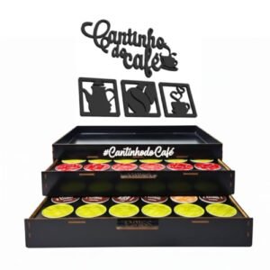 Bandeja Porta Cápsulas DG 48 Cápsulas Letreiro Cantinho do Café Kit Organizador Decorativo 4 Peças Suporte para Gusto Cafeteira Para Xícaras Chá Suporte Xícaras Preta Dolce (Café)