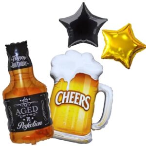 Kit Balão Caneca Chopp Grande 70 cm + Balão Garrafa Whisky Gigante 80 cm+ Estrela Metalizada 45 cm - Kit Festa Boteco - Balão Cerveja Chopp (Cervejas)
