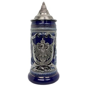 Caneca de cerveja azul cobalto medalhão de metal alemão alívio de cerveja Beer Stein com tampa da E.H.G. | 0,75 litros (Cervejas)