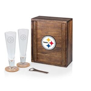 PICNIC TIME NFL Pittsburgh Steelers Conjunto de cerveja artesanal Pilsner com 2 copos de cerveja, presente para amantes de cerveja, (madeira de acácia) (Cervejas)