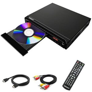 WISCENT Leitor de DVD compacto para TV, sem várias regiões, com HDMI/RCA/USB/MIC, qualidade de imagem Full HD, anti-salto, leitor de CD/DVD para Smart TV (não leitor de Blu-ray) (CDs)