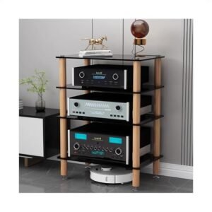 Gabinete estéreo AV suporte de áudio torre de áudio-vídeo torre de áudio suporte de leitor de discos armário de armazenamento de mídia, para reuniões, sala de estar, sala de gravação (preto, 60 x 48 x (Equipamentos)