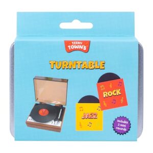 Fizz Creations Toca-discos Teeny Town – toca-discos de vinil em miniatura com 2 discos reproduzíveis – Presente musical de inspiração retrô para amantes de vinil, decoração de casa e colecionadores (Discos de Vinil)