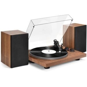 Toca-discos com alto-falantes de 40 W e entrada de saída Bluetooth para discos de vinil, toca-discos de vinil com pré-amplificador embutido, cartucho AT-3600L, gravação USB, inclinação e contrapeso (Equipamentos)