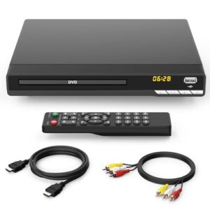 Leitor de DVD HD 1080p para TV com HDMI, sem região, leitor de CD para casa, reproduz todas as regiões e formatos, mini leitor de DVD com cabos USB, controle remoto, HDMI e RCA incluídos (DVD-004) (CDs)