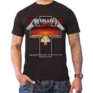 Metallica Camiseta Master Of Puppets Cross Band Logo oficial masculina preta tamanho, Preto, GG (CDs)