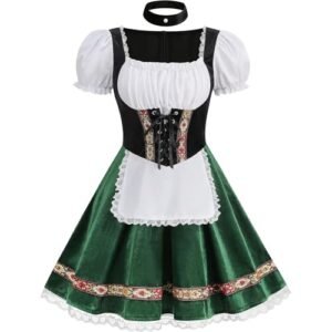 AGCOAH Fantasia feminina Oktoberfest adulto bávaro alemão cerveja veludo vestido Halloween Carnaval, Mangas bufantes verdes, GG (Cervejas)