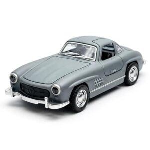 Miniatura M e r c e d e s 300 SL 1:34 Metal Asa de Gaivota – Carrinho Clássico de Luxo Colecionável POWER TOYS (Cinza) (CDs)