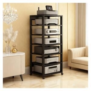 Suporte de rack de vídeo de canto de 7 camadas, gabinete Hi-Fi para Home Theater, unidade de console AV para toca-discos, DVD, caixa de cabo, roteador - elegante centro de entretenimento preto (Equipamentos)