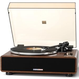 DIGITNOW Toca-discos de vinil com cartucho magnético, toca-discos de correia de alta fidelidade com alto-falantes embutidos, reprodução sem fio e funcionalidade auxiliar, desligamento automático (Equipamentos)