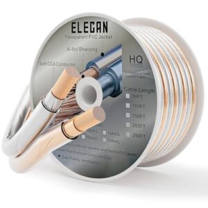 Elecan Cabo de Alto-Falante Pro Series 16/2, Bobina de 15m (50 Pés), Calibre 16 Awg, Zíper Transparente, Revestimento Em Pvc Macio Ao Toque E Blindagem Em Alumínio para Home Theater Hi-Fi (Equipamentos)
