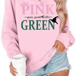 BestLucky Pink Goes Good With Green Moletom Feminino Wicked Merch Musical Filme Gráfico Presentes Casual Manga Longa Suéter Tops, rosa, P (CDs)