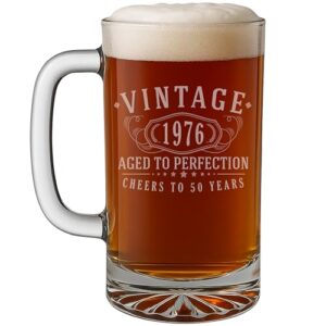 Caneca de cerveja de vidro gravada vintage 1976 de 473 ml - Presentes de feliz aniversário de 50 anos para homens e mulheres, Cheers to Turning 50 Year Old Man Decoration Decor, Birthday Bday Party (Cervejas)