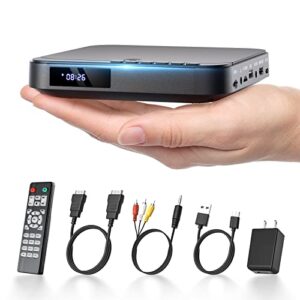 DESOBRY Mini DVD Player - 1080P HD Compact Player for TVs with HDMI, All Region Free, CD/DVD, USB/TF Card, Remote Control, PAL/NTSC Support (CDs)