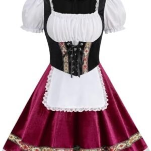 AGCOAH Fantasia feminina Oktoberfest adulto bávaro alemão cerveja veludo vestido Halloween Carnaval, Mangas bufantes vermelhas, M (Cervejas)