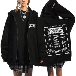 Jaqueta com capuz SKZ New Album ATE Felix Hyunjin Bangchan LeeKnow Minho World Tour Jaqueta com zíper, Preto 04, M (CDs)